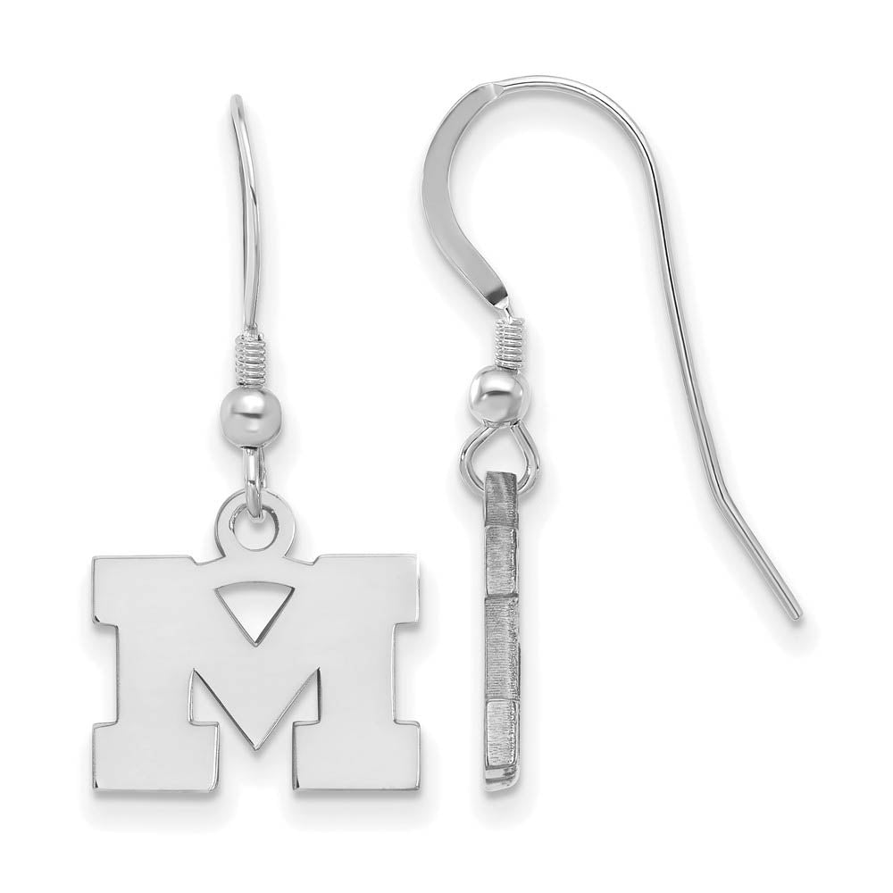 Sterling Silver Michigan (Univ of) XS (Tiny) Dangle Earrings, Item E15530 by The Black Bow Jewelry Co.