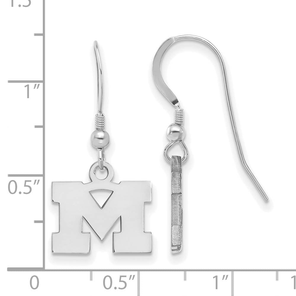 Alternate view of the Sterling Silver Michigan (Univ of) XS (Tiny) Dangle Earrings by The Black Bow Jewelry Co.