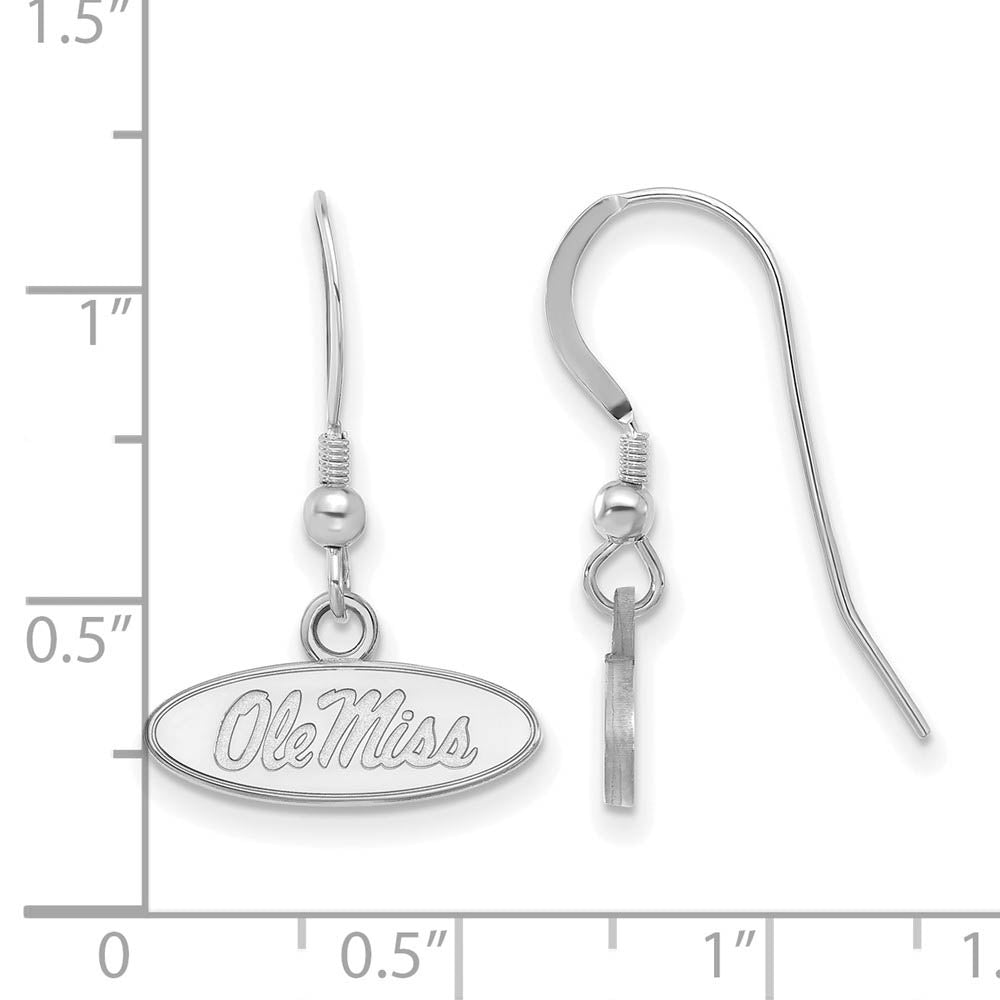 Alternate view of the Sterling Silver University of Mississippi XS Tiny Dangle Wire Earrings by The Black Bow Jewelry Co.