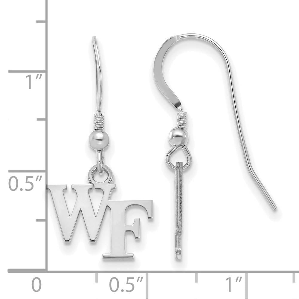 Alternate view of the Sterling Silver Wake Forest University XS (Tiny) Dangle Wire Earrings by The Black Bow Jewelry Co.