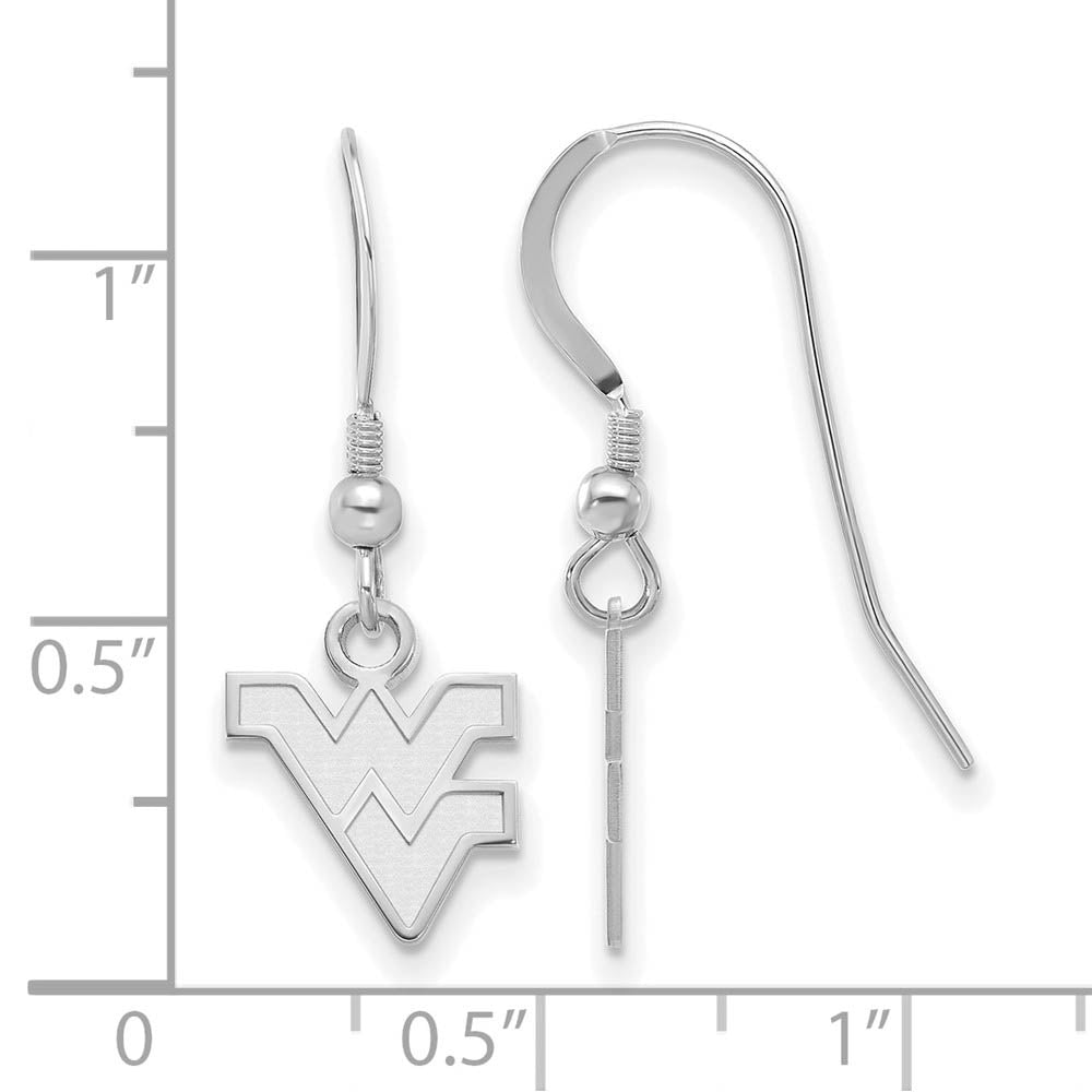 Alternate view of the Sterling Silver West Virginia University XS Tiny Dangle Wire Earrings by The Black Bow Jewelry Co.