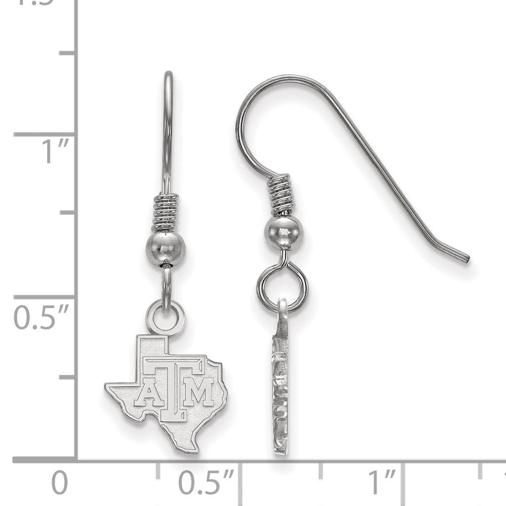 Alternate view of the Sterling Silver Texas A&M Univ. XS (Tiny) Dangle Earrings by The Black Bow Jewelry Co.