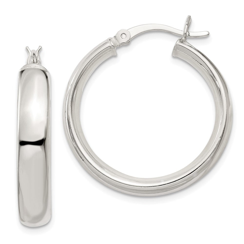 5mm, Domed Round Hoop Earrings in Sterling Silver - 25mm (1 Inch), Item E8968-25 by The Black Bow Jewelry Co.