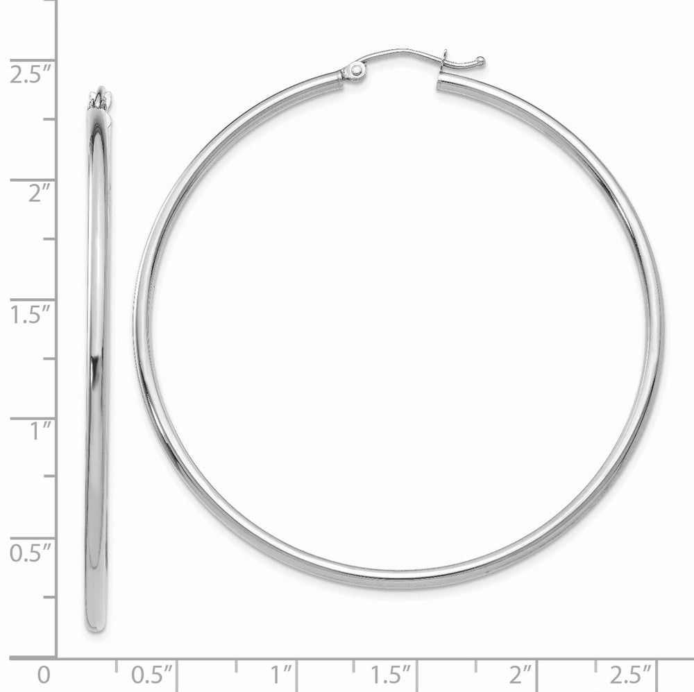 Alternate view of the 2mm, 14k White Gold Classic Round Hoop Earrings, 55mm (2 1/8 Inch) by The Black Bow Jewelry Co.