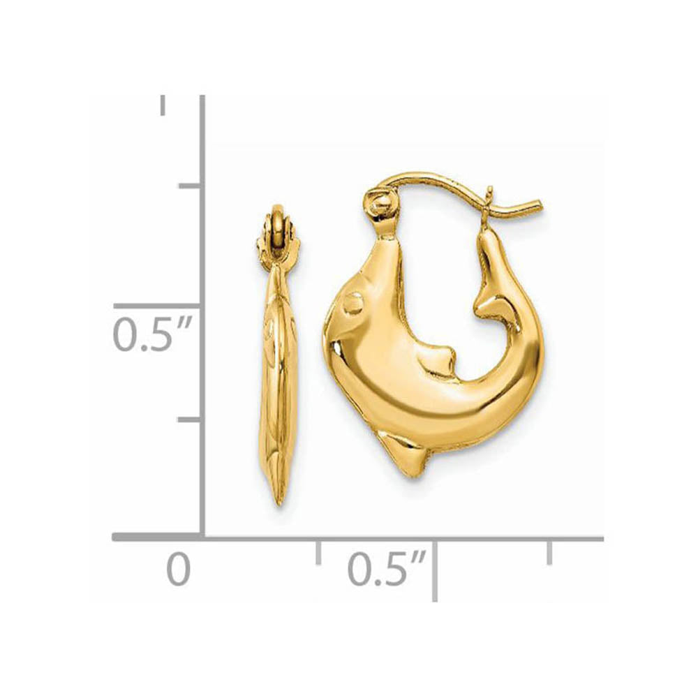 Alternate view of the Polished Dolphin Hoop Earrings in 14k Yellow Gold, 15mm by The Black Bow Jewelry Co.