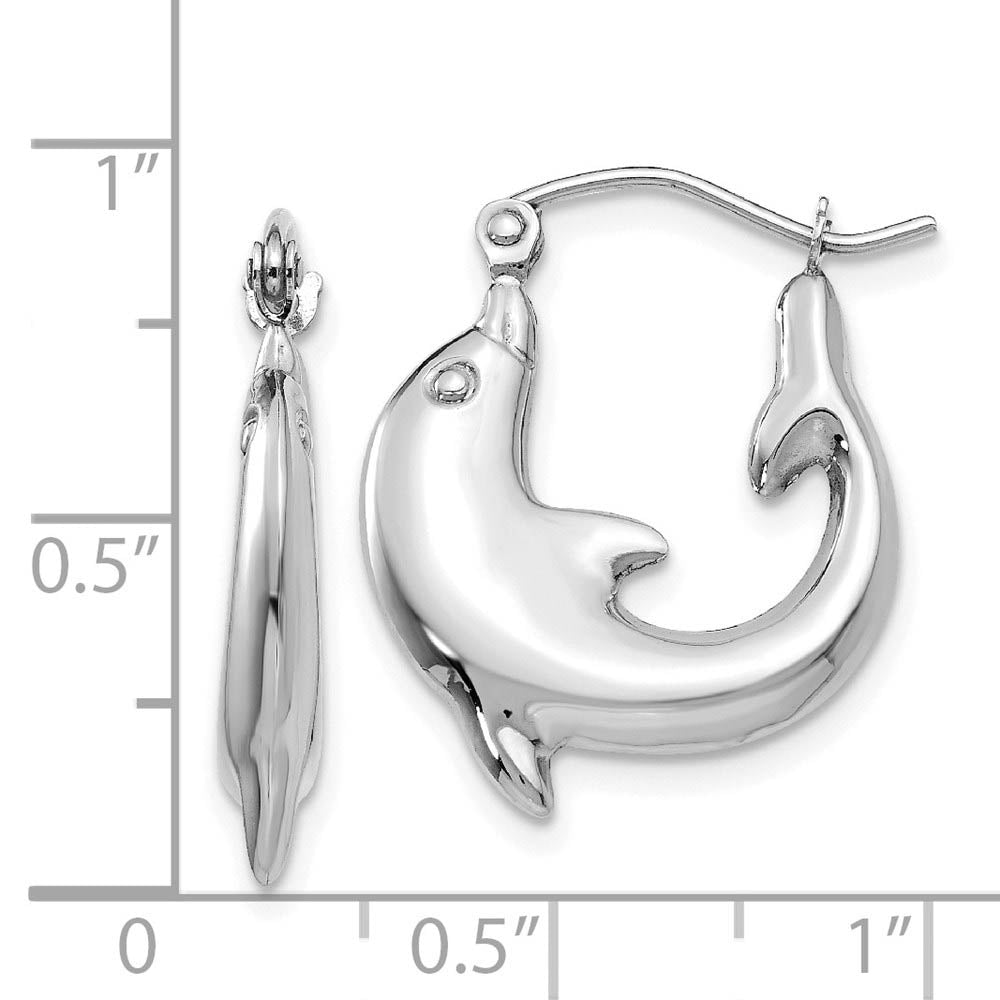 Alternate view of the Polished Dolphin Hoop Earrings in 14k White Gold, 20mm by The Black Bow Jewelry Co.