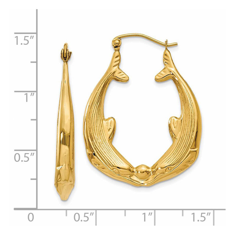 Alternate view of the Kissing Dolphin Hoop Earrings in 14k Yellow Gold by The Black Bow Jewelry Co.