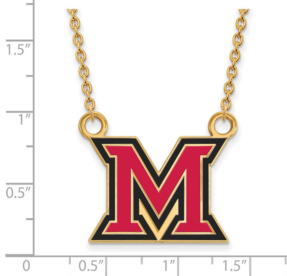 Alternate view of the 14k Gold Plated Silver Miami U Large Enamel 'M' Pendant Necklace by The Black Bow Jewelry Co.