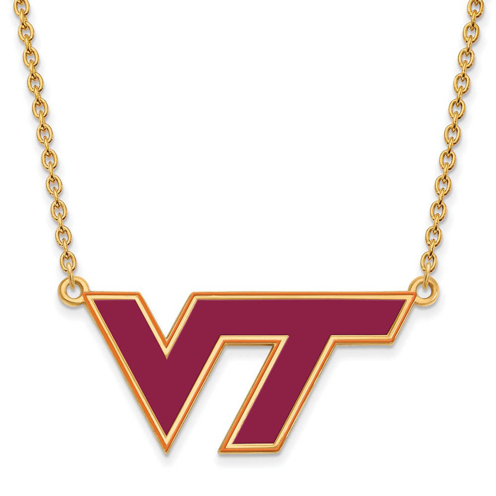 14k Gold Plated Silver Virginia Tech Lg. Enamel Pendant Necklace, Item N11555 by The Black Bow Jewelry Co.