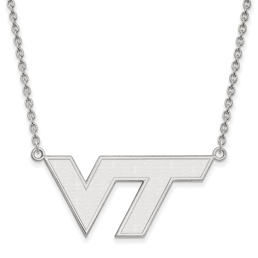 10k White Gold Virginia Tech Large 'VT' Pendant Necklace, Item N11694 by The Black Bow Jewelry Co.
