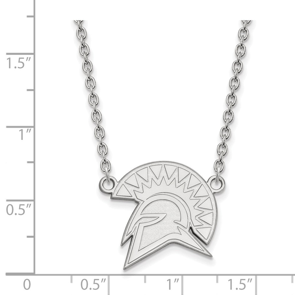 Alternate view of the Sterling Silver San Jose State Large Mascot Pendant Necklace by The Black Bow Jewelry Co.