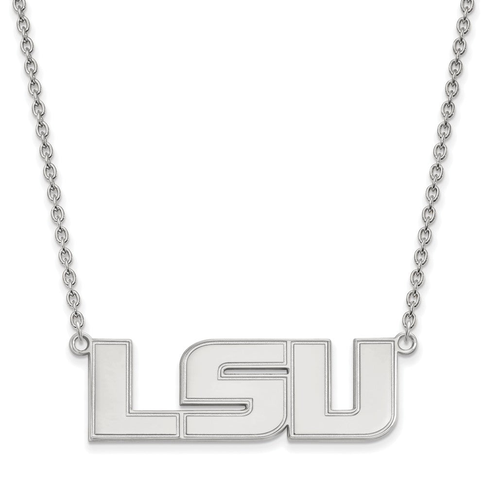 Sterling Silver Louisiana State Large 'LSU' Pendant Necklace, Item N12704 by The Black Bow Jewelry Co.