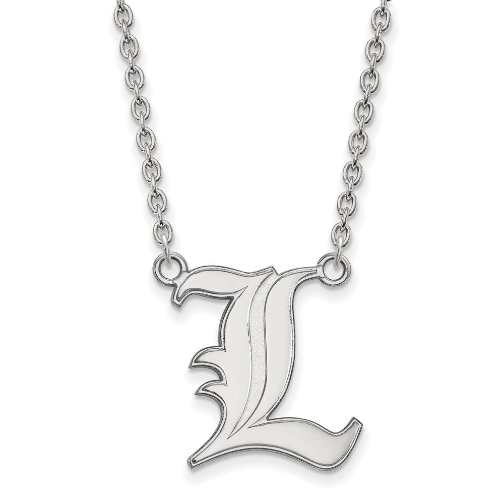 Sterling Silver U of Louisville Large Script 'L' Pendant Necklace, Item N12752 by The Black Bow Jewelry Co.