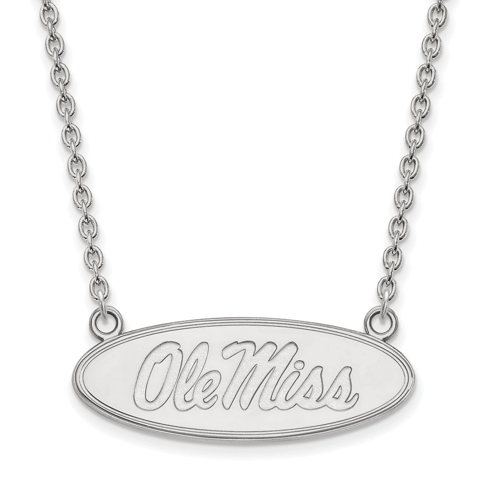 Sterling Silver U of Mississippi Ole Miss Disc Pendant Necklace, Item N12792 by The Black Bow Jewelry Co.