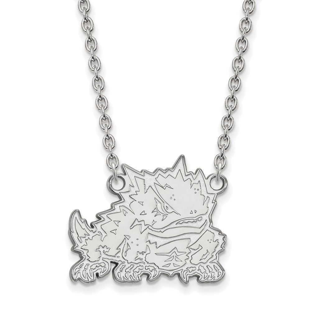 Sterling Silver Texas Christian U Large Pendant Necklace, Item N12810 by The Black Bow Jewelry Co.