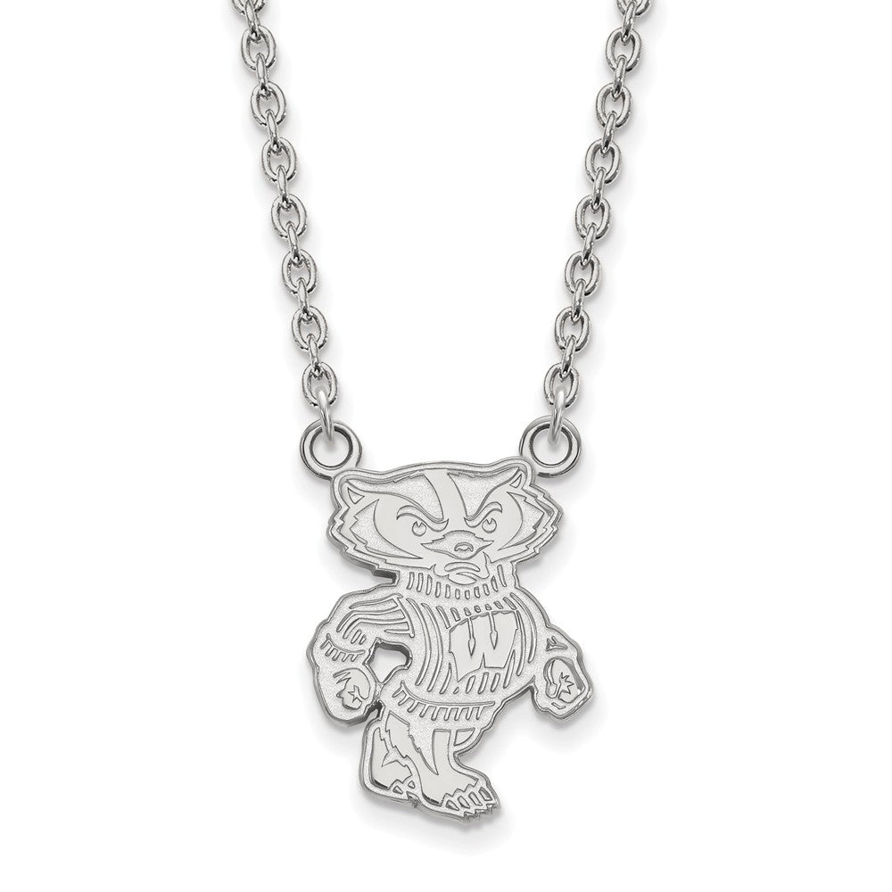 Sterling Silver U of Wisconsin Large Logo Pendant Necklace, Item N12853 by The Black Bow Jewelry Co.