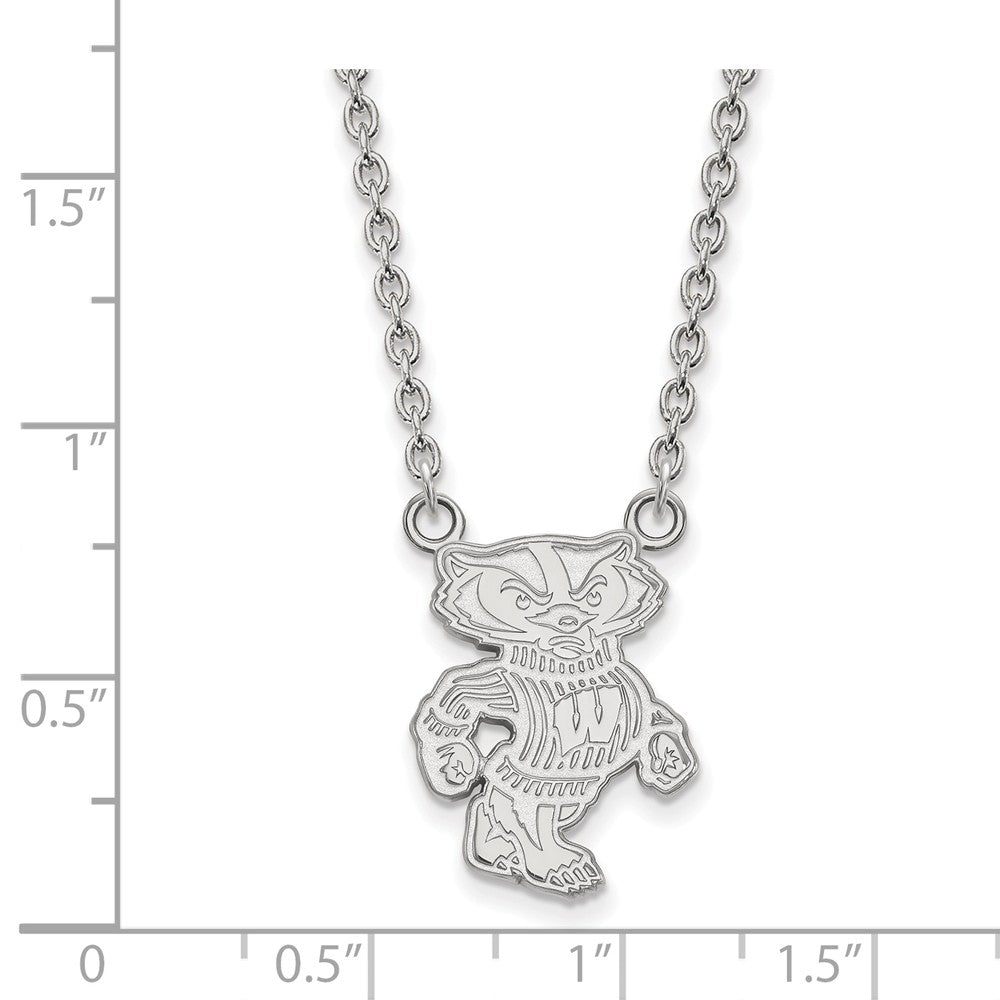 Alternate view of the Sterling Silver U of Wisconsin Large Logo Pendant Necklace by The Black Bow Jewelry Co.