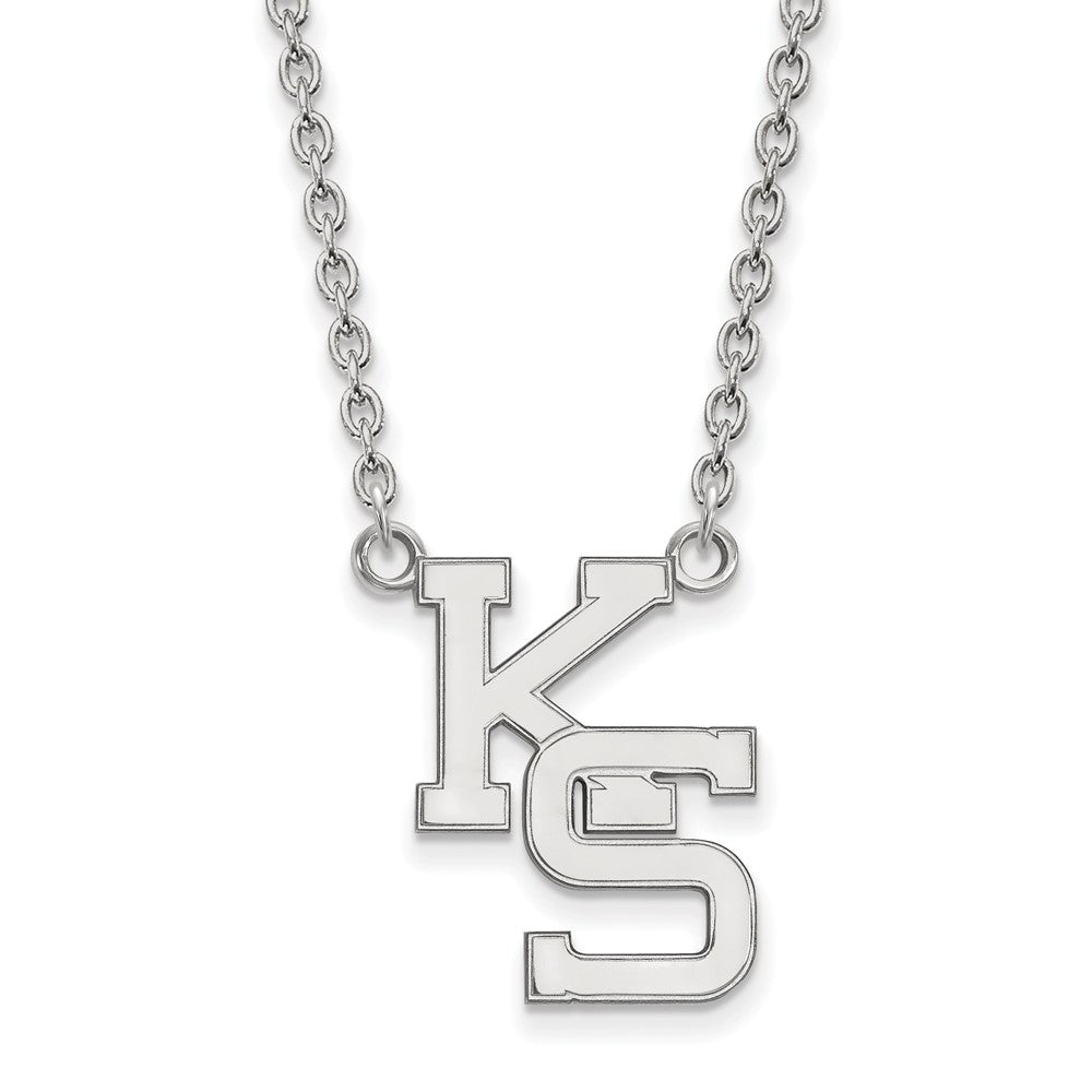 Sterling Silver Kansas State Large 'KS' Letter Pendant Necklace, Item N12855 by The Black Bow Jewelry Co.