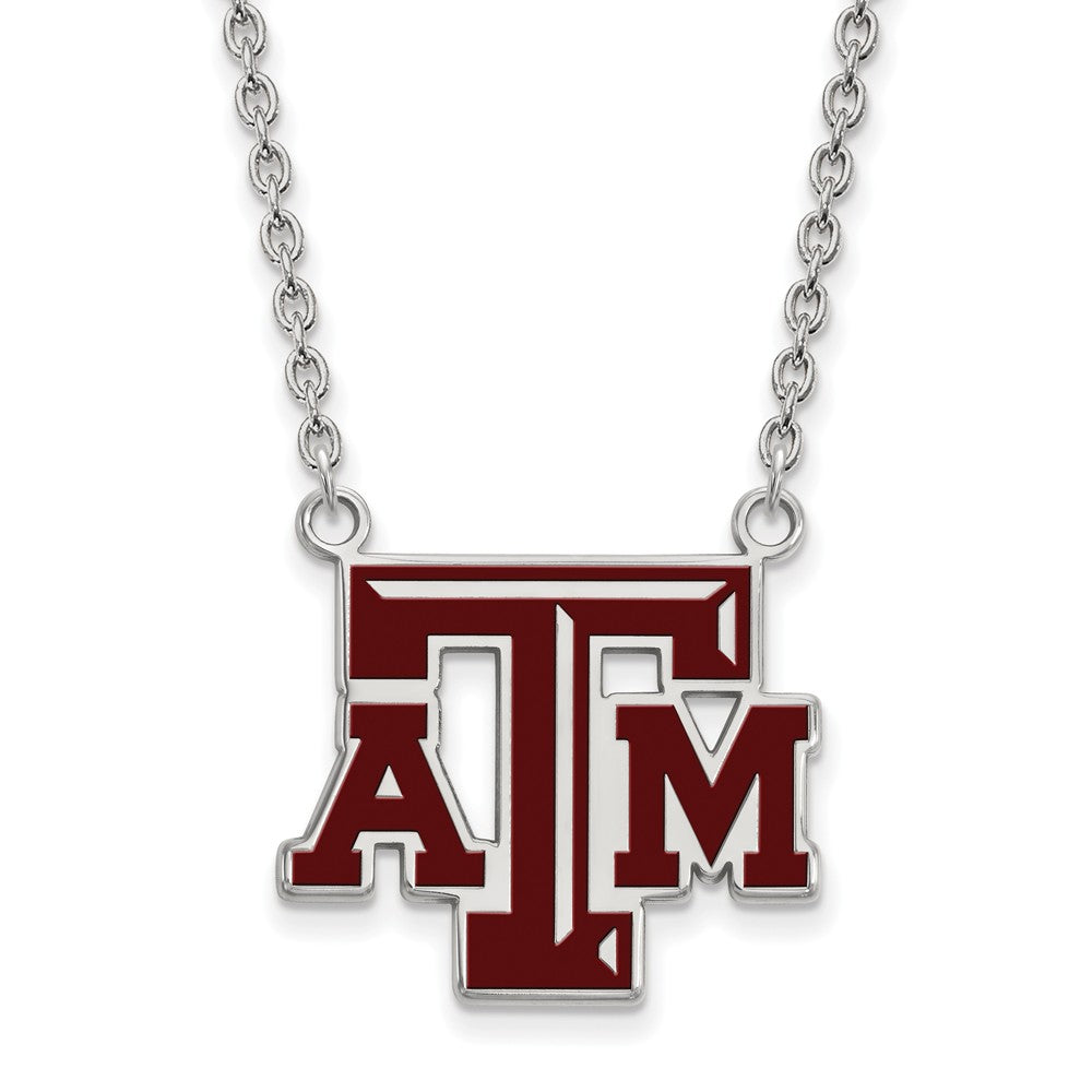 Sterling Silver Texas A&M U Large Enameled Pendant Necklace, Item N12879 by The Black Bow Jewelry Co.