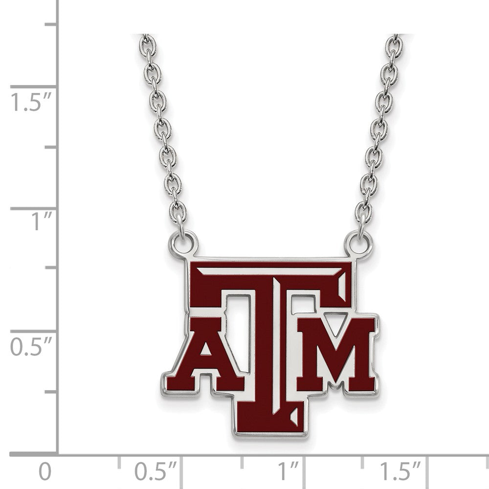 Alternate view of the Sterling Silver Texas A&M U Large Enameled Pendant Necklace by The Black Bow Jewelry Co.