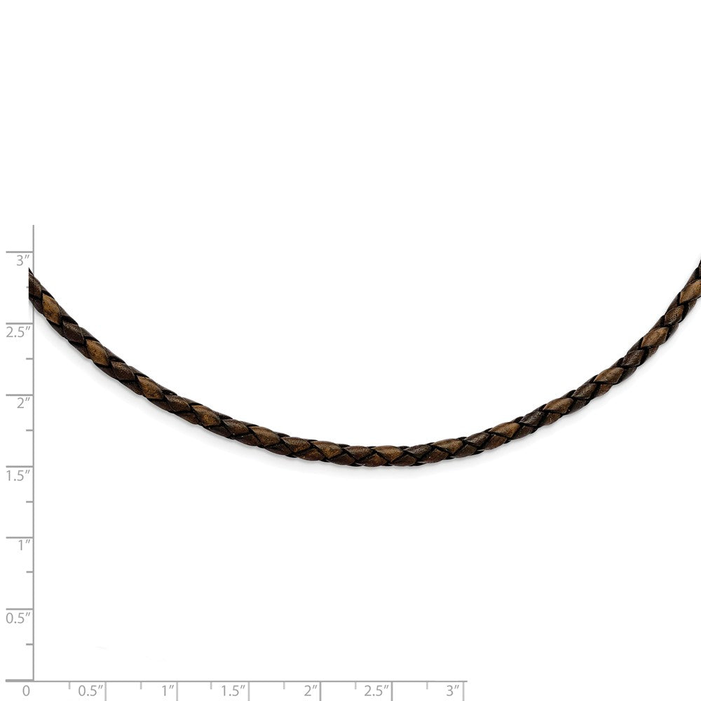 Alternate view of the 4mm Brown Leather Weave Cord & Stainless Steel Clasp Necklace, 18 Inch by The Black Bow Jewelry Co.