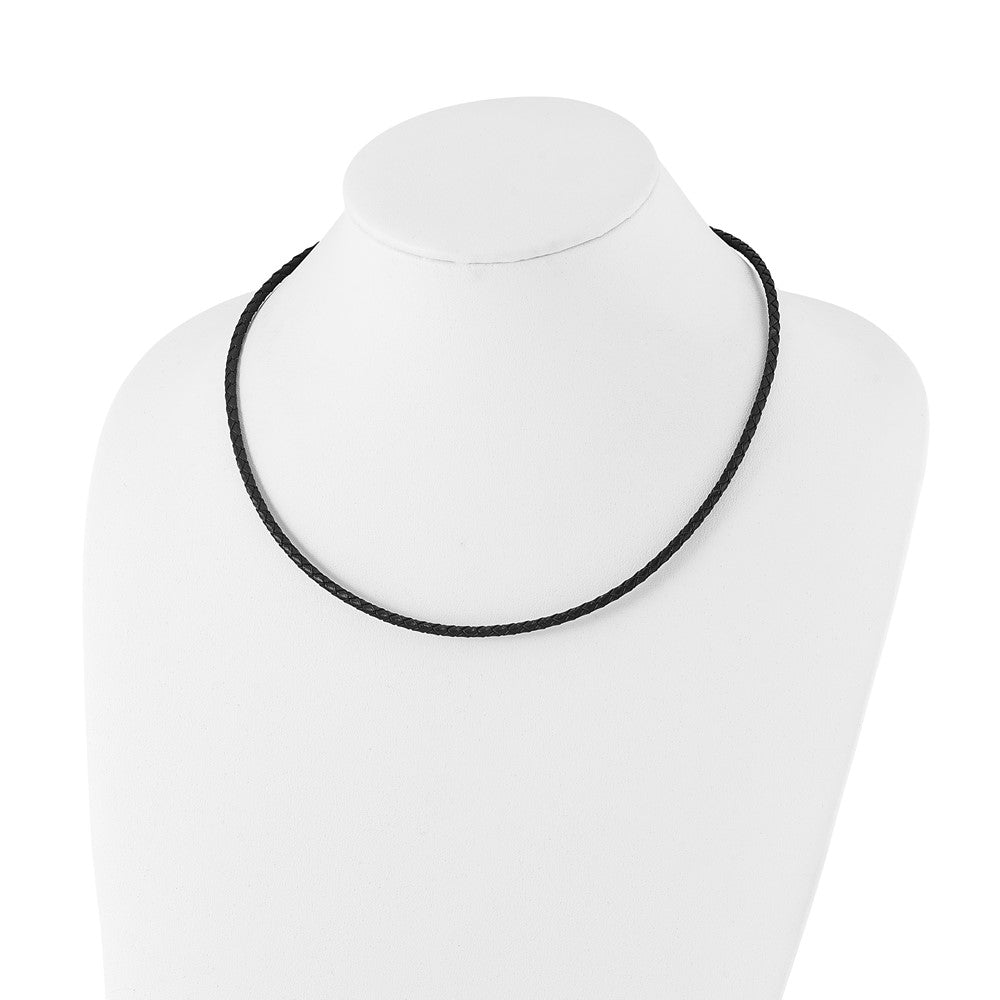 Alternate view of the 3mm Black Leather Weave Cord & Stainless Steel Clasp Necklace, 18 Inch by The Black Bow Jewelry Co.