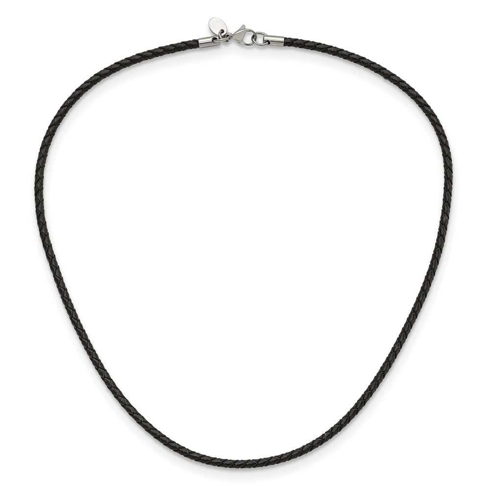Alternate view of the 3mm Black Leather Weave Cord & Stainless Steel Clasp Necklace, 18 Inch by The Black Bow Jewelry Co.