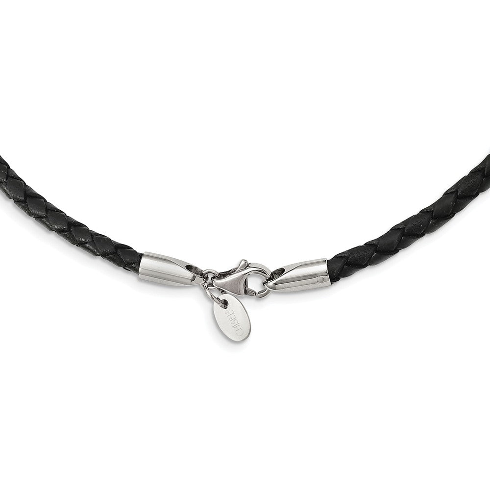 4mm Black Leather Weave Cord & Stainless Steel Clasp Necklace, 18 Inch, Item N8385-18 by The Black Bow Jewelry Co.