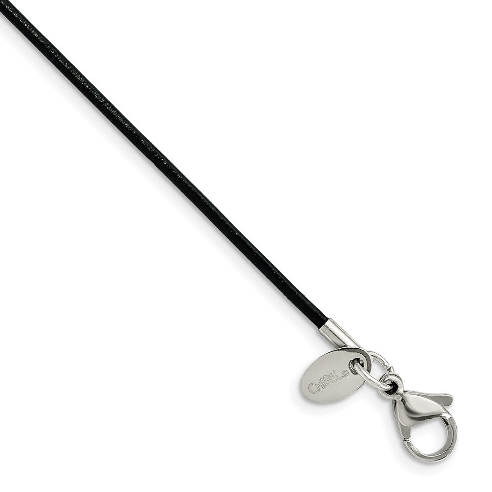 1.5mm Black Leather Cord Chain & Stainless Steel Clasp Necklace