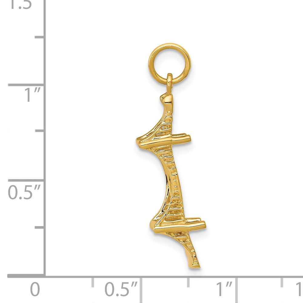 Alternate view of the 14k Yellow Gold 3D Mackinac Bridge Charm by The Black Bow Jewelry Co.