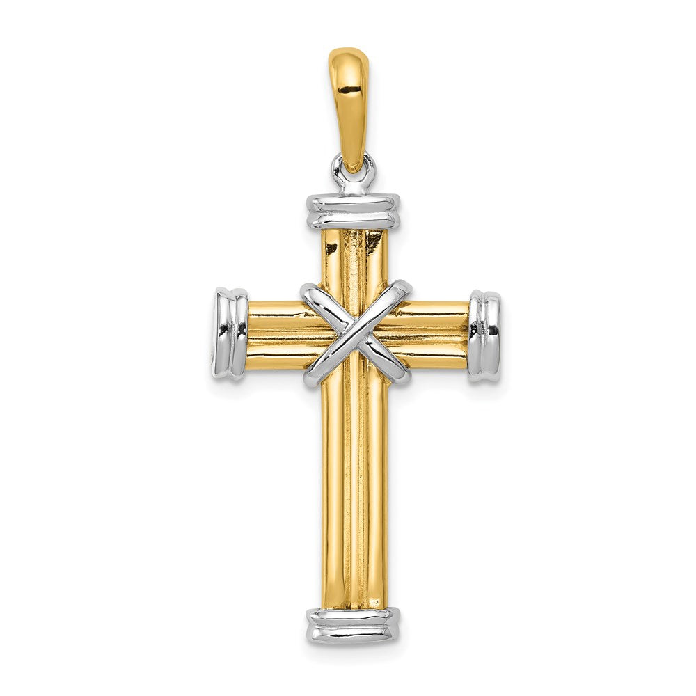 14k Yellow and White Gold, Two Tone Rope Cross Pendant, Item P10577 by The Black Bow Jewelry Co.