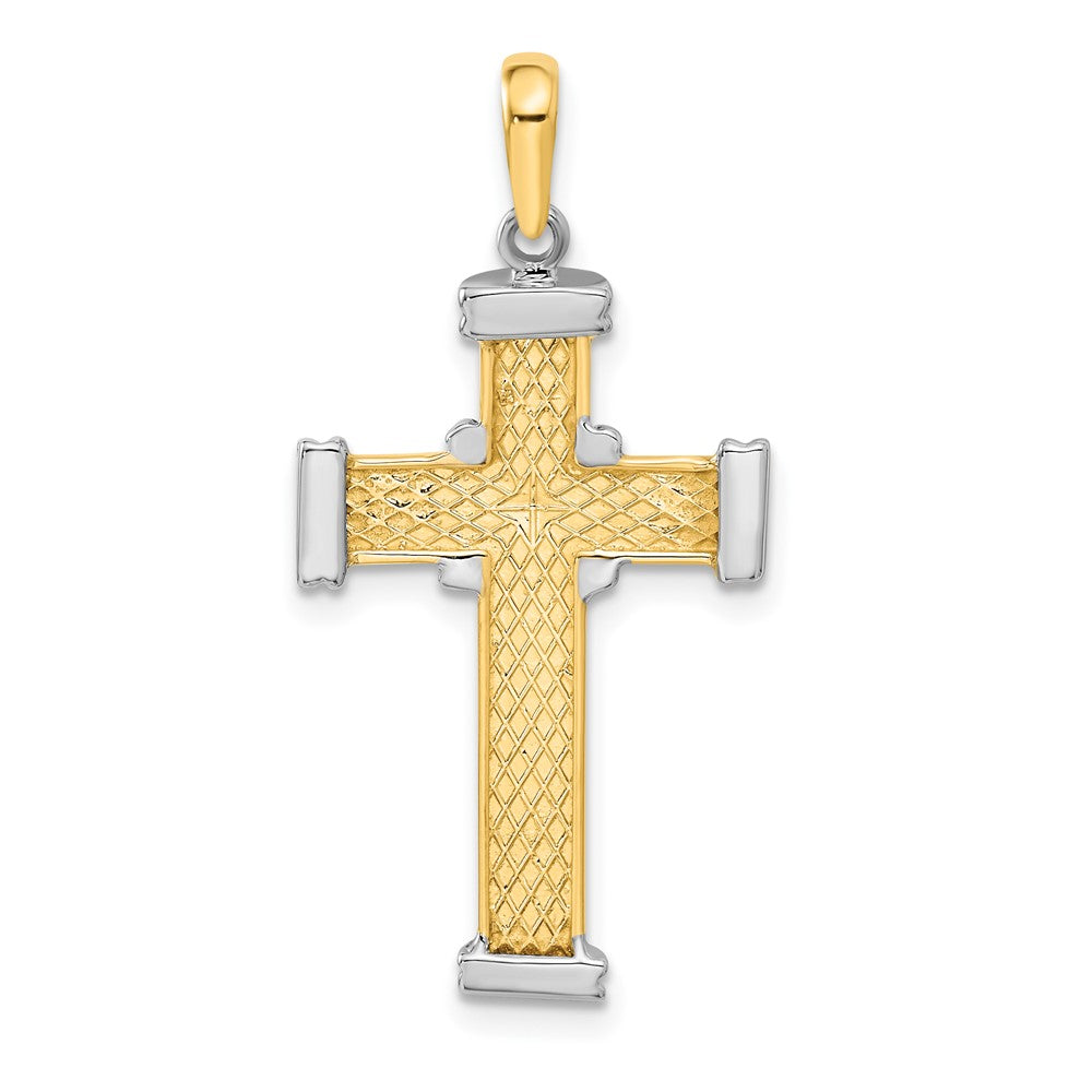 Alternate view of the 14k Yellow and White Gold, Two Tone Rope Cross Pendant by The Black Bow Jewelry Co.