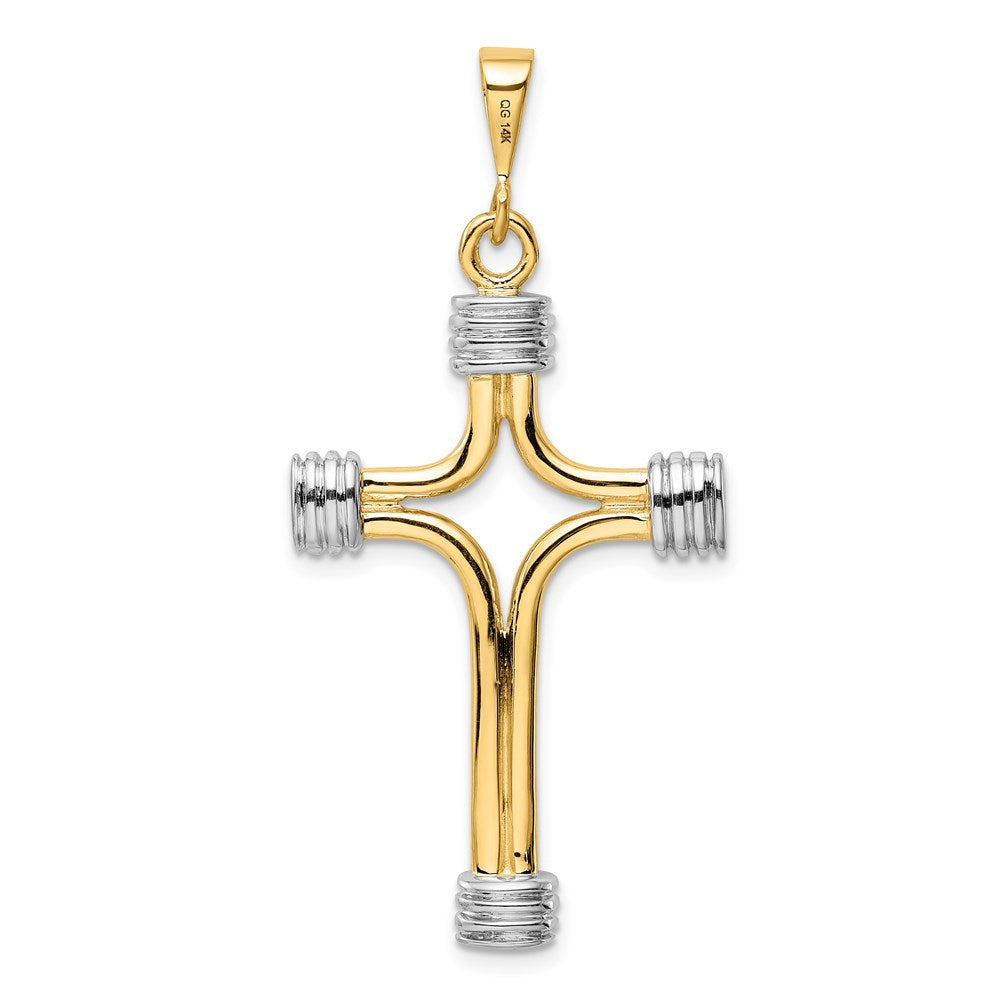 Alternate view of the 14k Yellow Gold and White Rhodium Polished Two Tone Cross Pendant by The Black Bow Jewelry Co.
