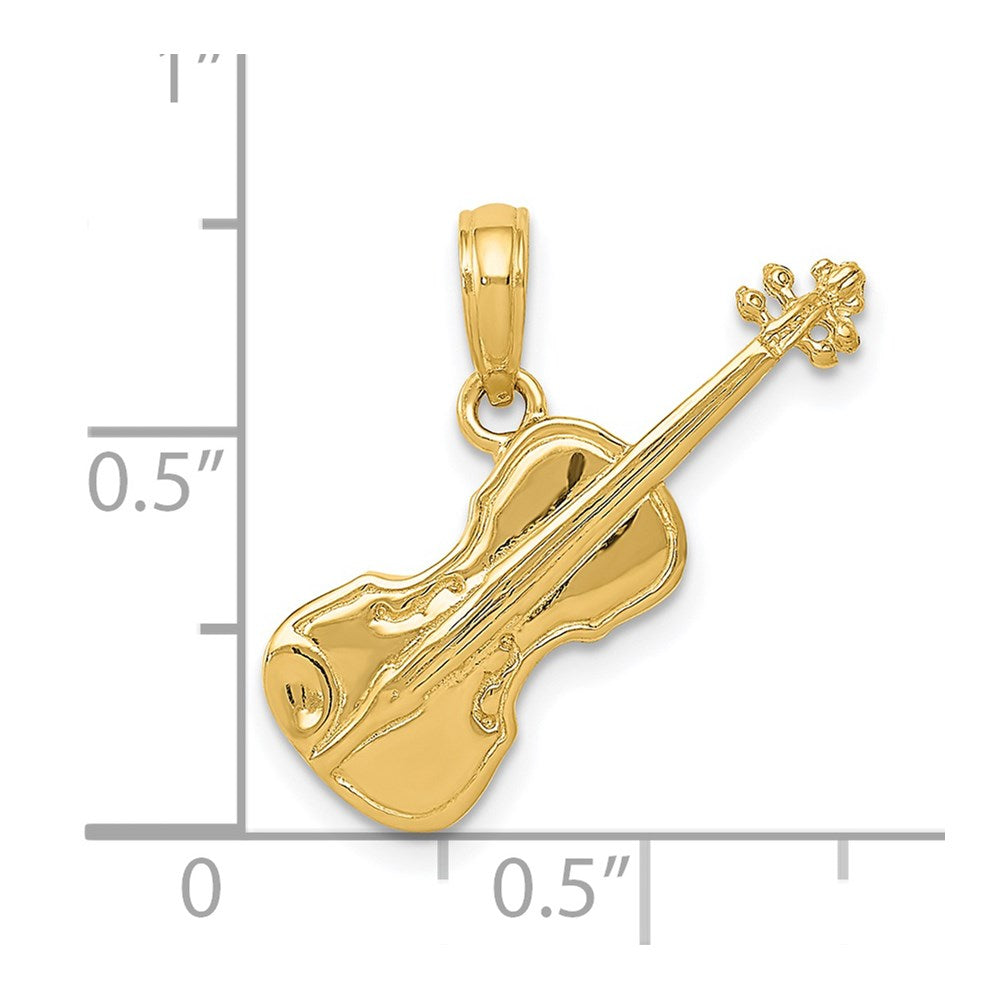 Alternate view of the 14k Yellow Gold 3D Violin Pendant by The Black Bow Jewelry Co.