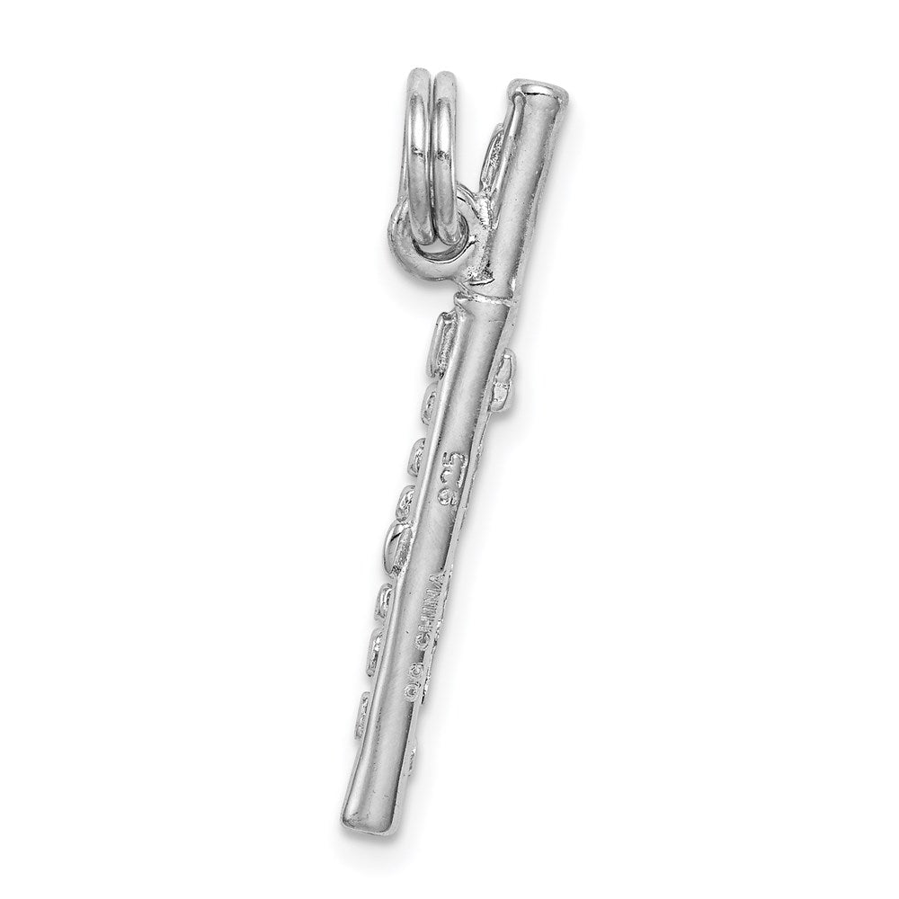 Alternate view of the Sterling Silver 3D Polished Flute Pendant by The Black Bow Jewelry Co.