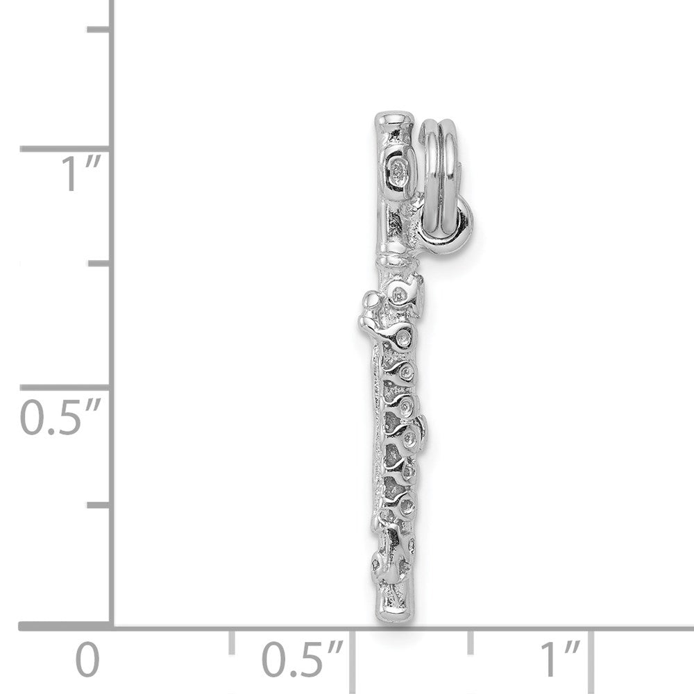 Alternate view of the Sterling Silver 3D Polished Flute Pendant by The Black Bow Jewelry Co.