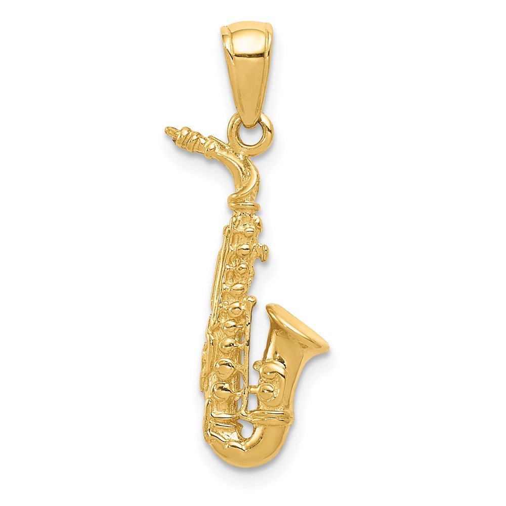 14k Yellow Gold 3D Saxophone Pendant, Item P11128 by The Black Bow Jewelry Co.