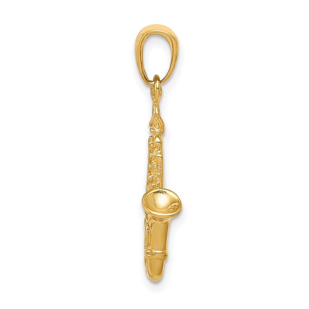 Alternate view of the 14k Yellow Gold 3D Saxophone Pendant by The Black Bow Jewelry Co.
