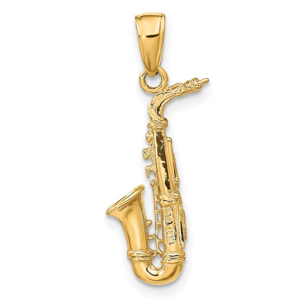Alternate view of the 14k Yellow Gold 3D Saxophone Pendant by The Black Bow Jewelry Co.