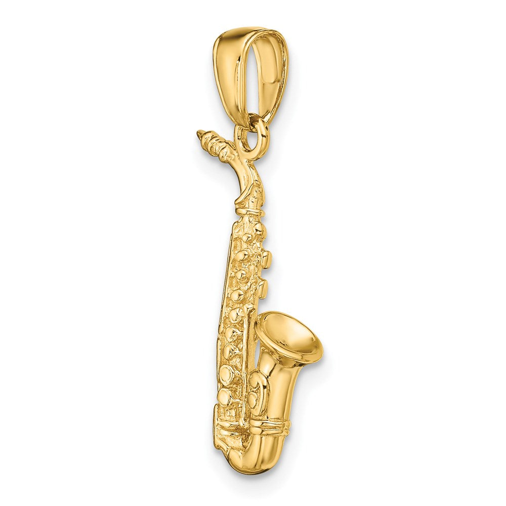 Alternate view of the 14k Yellow Gold 3D Saxophone Pendant by The Black Bow Jewelry Co.
