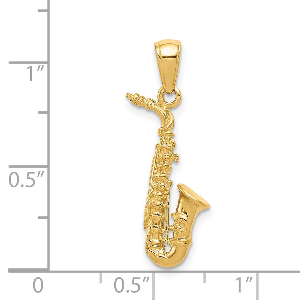 Alternate view of the 14k Yellow Gold 3D Saxophone Pendant by The Black Bow Jewelry Co.