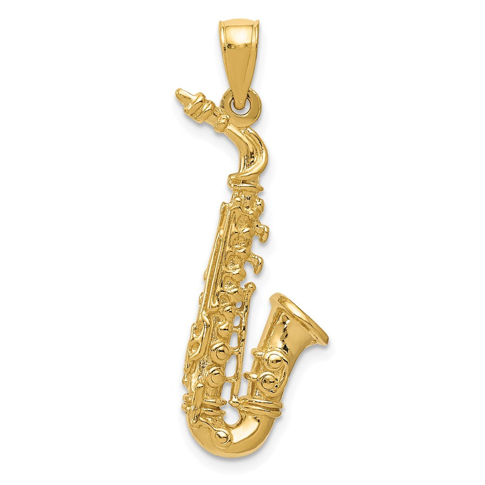 14k Yellow Gold 3D Large Saxophone Pendant, Item P11129 by The Black Bow Jewelry Co.