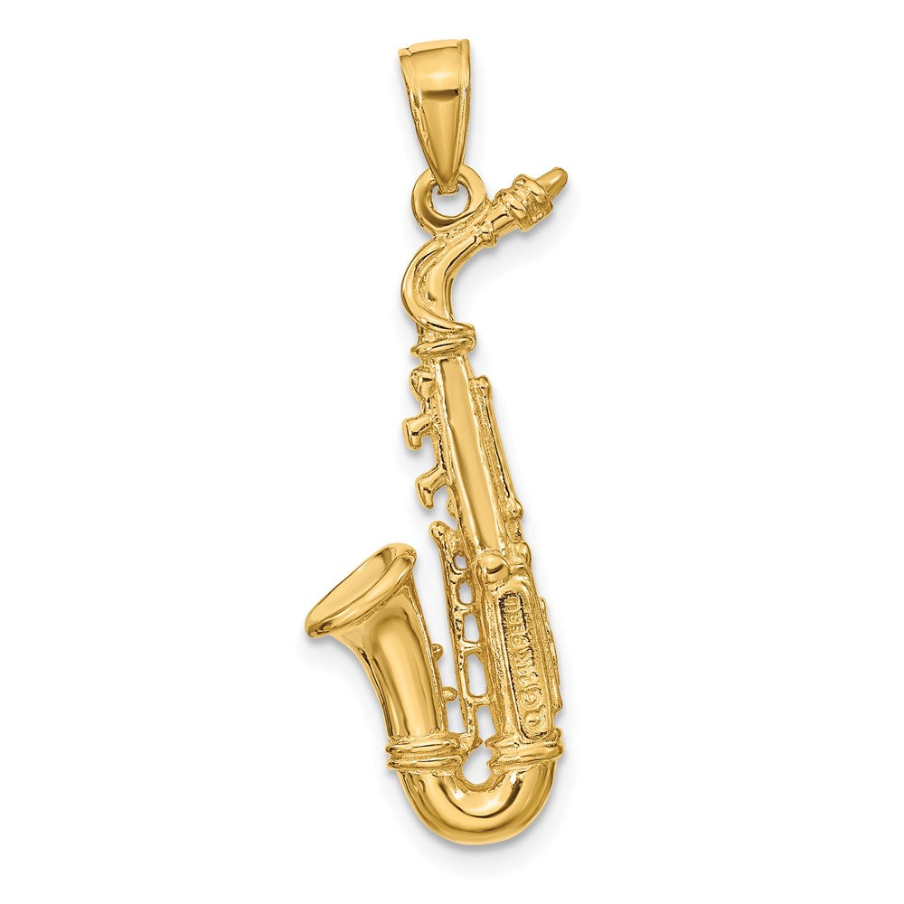 Alternate view of the 14k Yellow Gold 3D Large Saxophone Pendant by The Black Bow Jewelry Co.