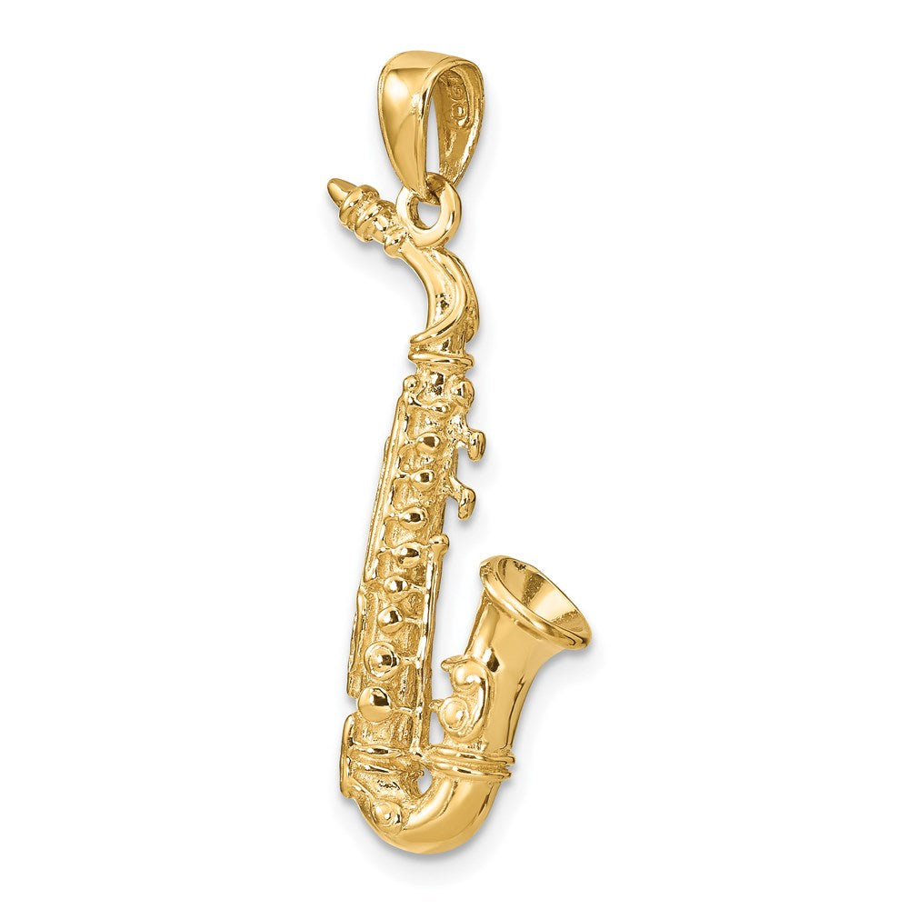 Alternate view of the 14k Yellow Gold 3D Large Saxophone Pendant by The Black Bow Jewelry Co.