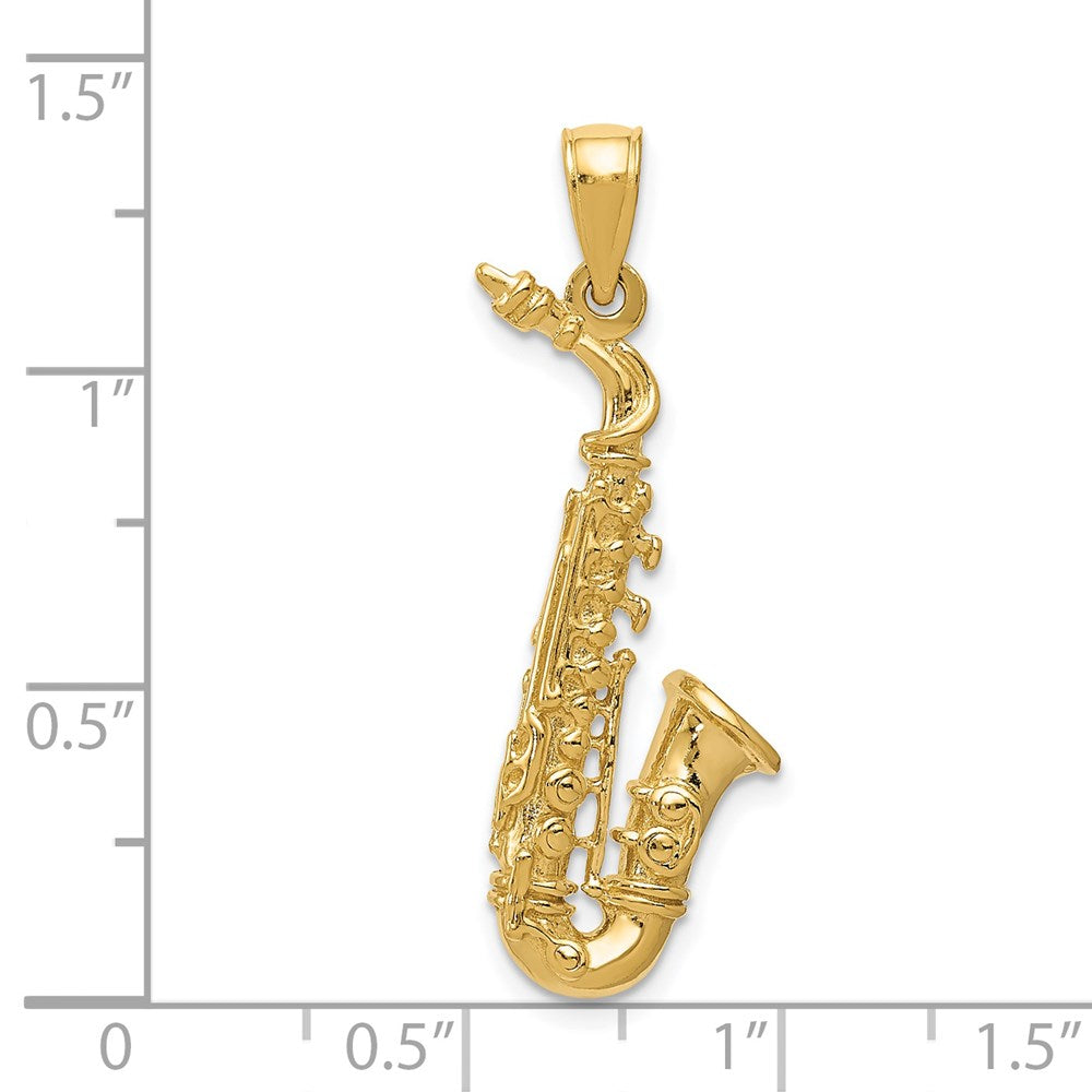 Alternate view of the 14k Yellow Gold 3D Large Saxophone Pendant by The Black Bow Jewelry Co.