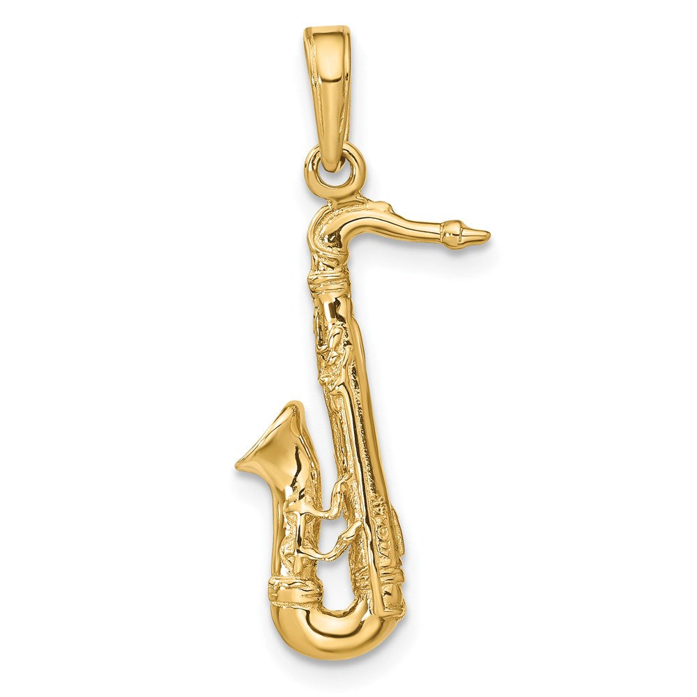 Alternate view of the 14k Yellow Gold 3D Tenor Saxophone Pendant by The Black Bow Jewelry Co.