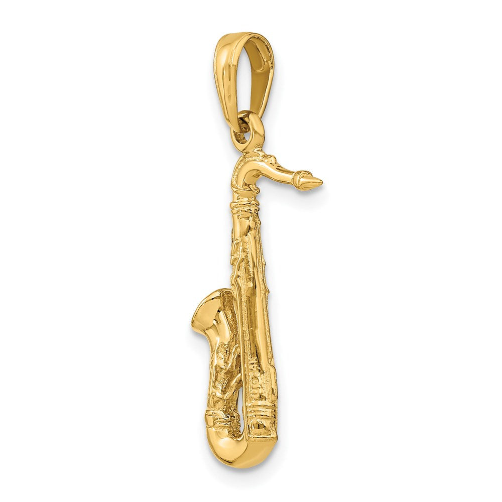 Alternate view of the 14k Yellow Gold 3D Tenor Saxophone Pendant by The Black Bow Jewelry Co.