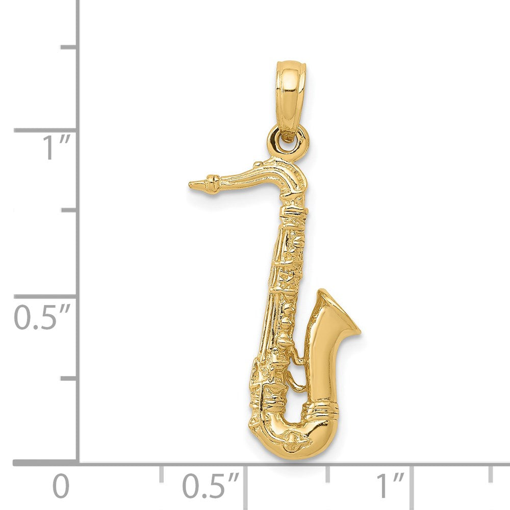 Alternate view of the 14k Yellow Gold 3D Tenor Saxophone Pendant by The Black Bow Jewelry Co.
