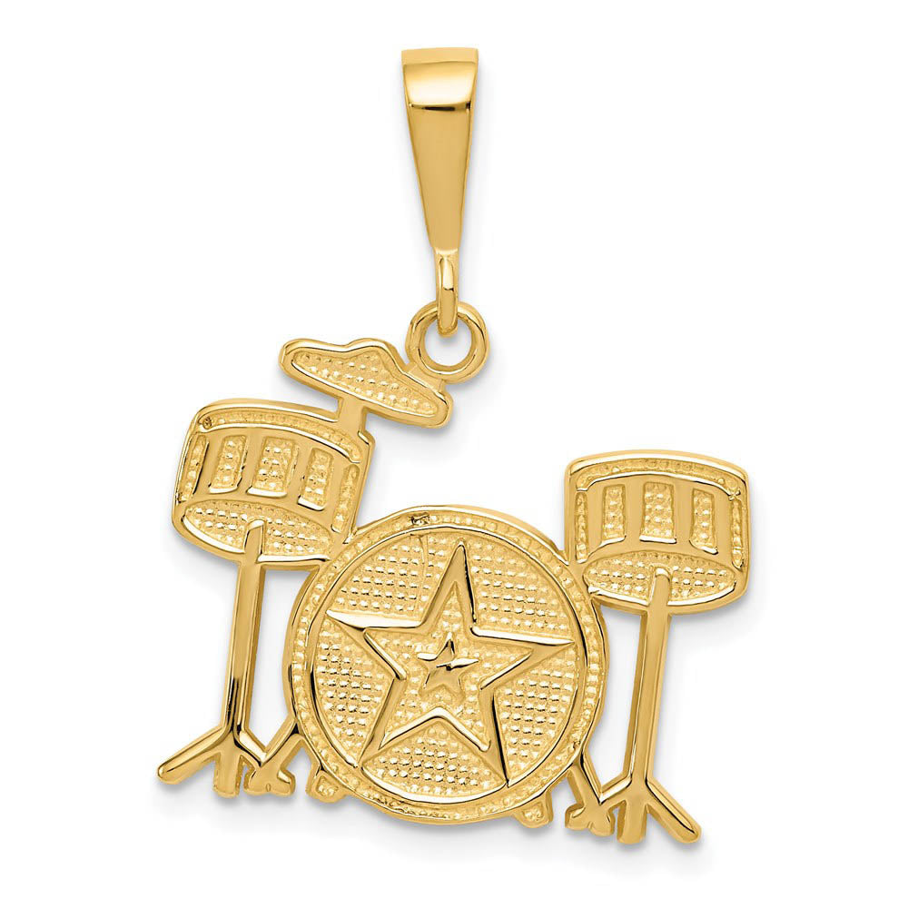 14k Yellow Gold Drum Set Pendant, Item P11134 by The Black Bow Jewelry Co.