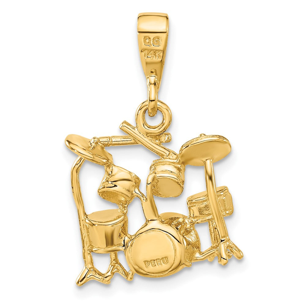 Alternate view of the 14k Yellow Gold 2D Polished Drum Set Pendant by The Black Bow Jewelry Co.